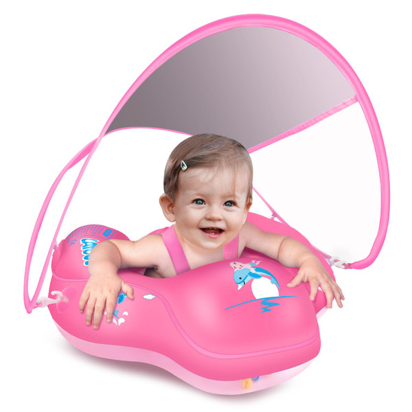 LAYCOL Baby Swimming Float Inflatable Baby Pool Float Ring with Sun Protection Canopy,add Tail no flip Over for Age of 3-36 Months (Pink, XL)