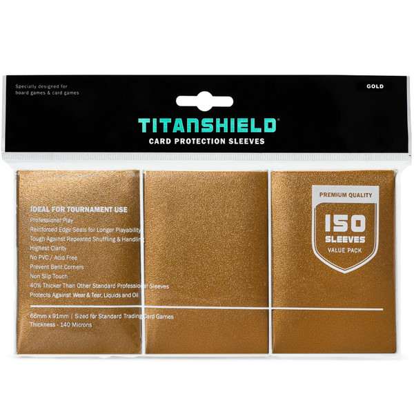 TitanShield Premium 150 Gold Sleeves Compatible with MTG Magic The Gathering, Lorcana, Board Games and Trading Cards 2.5" x 3.5" 66x91mm