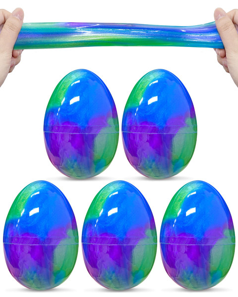 Greingways 5 Pack Prefilled Easter Eggs Galaxy Slime Toys, Teens Easters Basket Stuffers Egg Fillers, Easter Games Gift Party Favors Filled Egg for Kids Boys Girls Toddlers (Blue+Purple+Green)