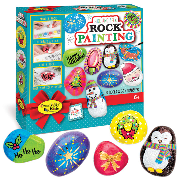 Creativity for Kids Holiday Hide & Seek Rock Painting Kit: Christmas Crafts for Kids Ages 6-8+, Kids Christmas Gifts & Activities, Craft Kits with 10 Rocks, Holiday Crafts for kids