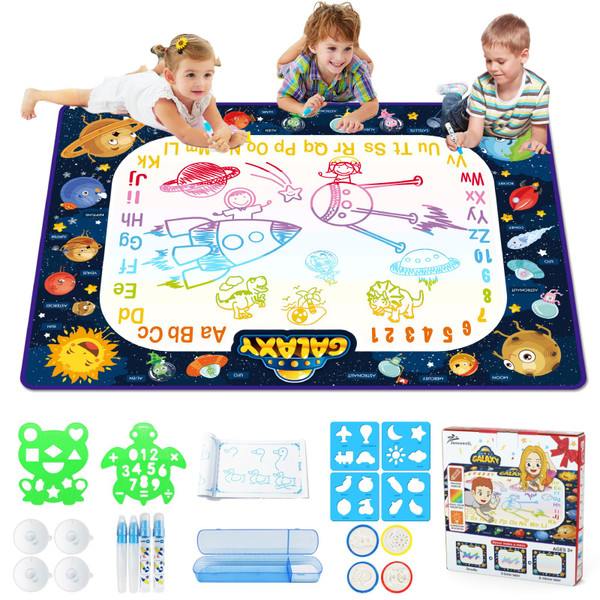 Jasonwell Aqua Water Doodle Mat 40x28 Inches Large Magic Drawing Doodling Mat Coloring Mat Educational Toys Christmas Birthday Gifts for Kids Toddler Boys Girls Age 2 3 4 5 6 7 8 Year Old (Galaxy)