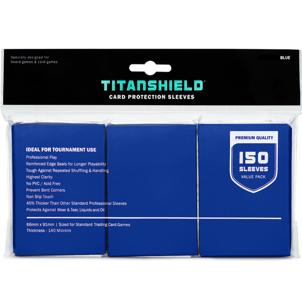 TitanShield TitanShield (150 Sleeves, Blue) Compatible with Standard Sized Board Games, MTG Magic The Gathering, Pokemon, Lorcana, and Trading Card Sleeves Deck Protector 2.5" x 3.5" 66x91mm