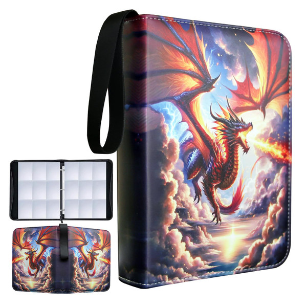 Fweel Deluxe Fire Dragon Trading Card Binder - 9-Pocket Zipper Binder with 900 Pockets, Ideal for Boys, Girls, and Card Enthusiasts - Collectible Trading Card Albums, Cases & Sleeves
