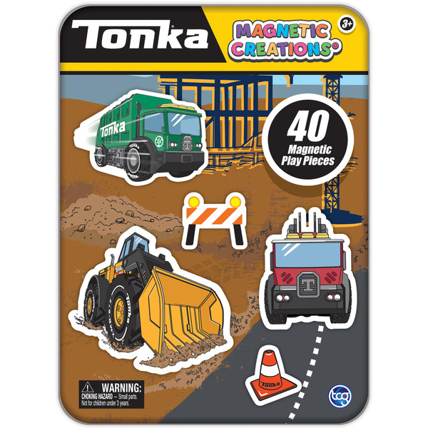 TCG Toys Tonka Magnetic Creations Tin with 40 Magnetic Play Pieces in Tin That Doubles As Storage Space, Multicolor