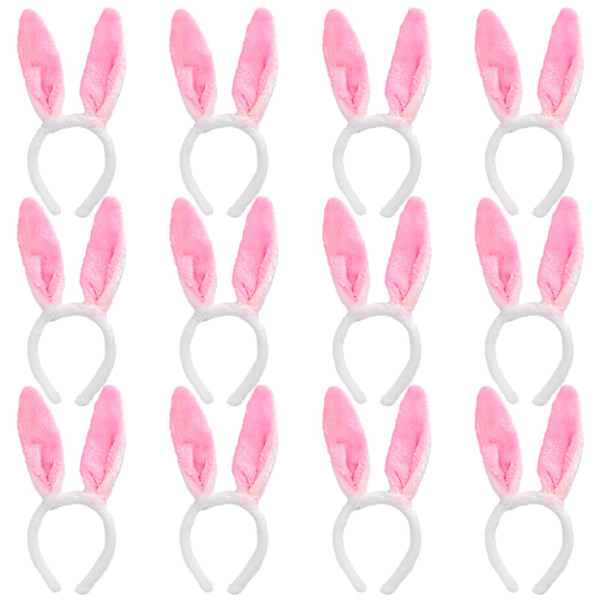 Max Fun 12PCS Easter Bunny Ears Headbands Plush Easter Rabbit Ear Hairband for Holiday Kid's Easter Birthday Halloween Party Favors
