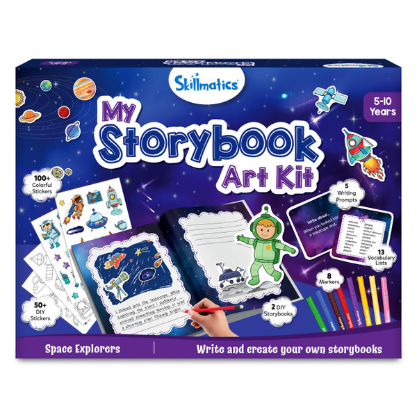 Skillmatics Storybook Art Kit - Space Explorers Art Kit for Kids, Write & Create Space Stories, Creative Activity for Boys & Girls, DIY Kit, 300+ Stickers, Gifts for Ages 5, 6, 7, 8, 9, 10