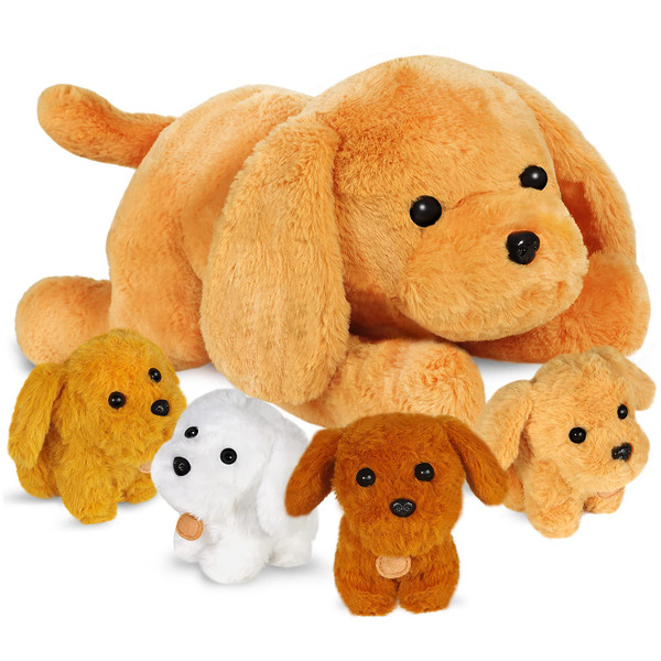 KMUYSL Puppy Stuffed Animals Toys for Ages 3 4 5 6 7 8+ Years Old Kids - Mommy Dog with 4 Baby Puppies in Her Tummy, Idea Xmas Birthday Gifts for Baby, Toddler, Girls, Boys