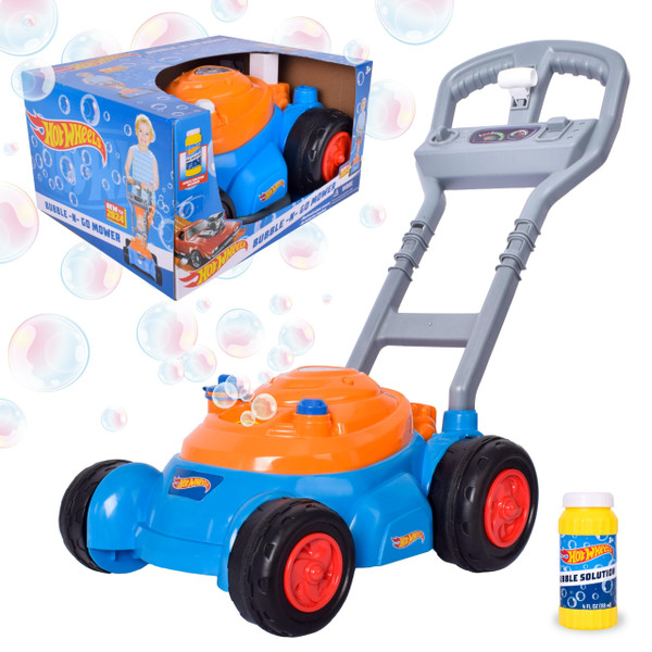 Hot Wheels Bubble Lawn Mower for Toddlers, Bubble Blowing Machines, Indoor and Outdoor Gardening Toy, Birthday, Party Favor for Prechool Girls and Boys, No Batteries, Includes Bubble Solution, 2+