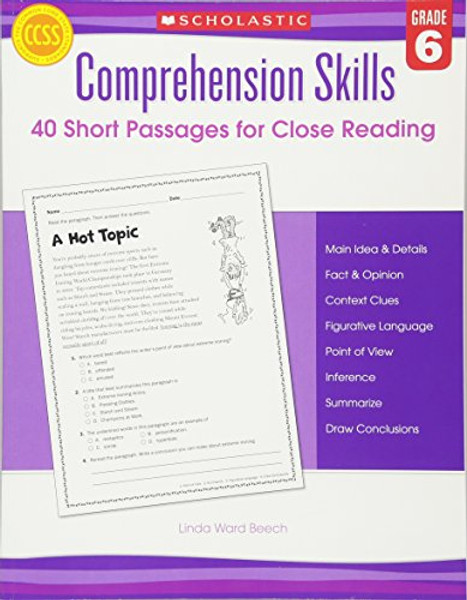 Comprehension Skills: Short Passages for Close Reading: Grade 6