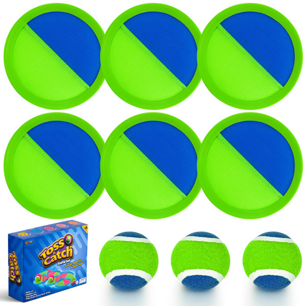 Ayeboovi Toss and Catch Ball Game Outdoor Toys for Kids Games 6 Paddle 3 Balls Pool Beach Yard Lawn Toys 3 4 5 6 7 8+ Year Old Boys Girls Easter Basket Stuffers for Kids Toddlers