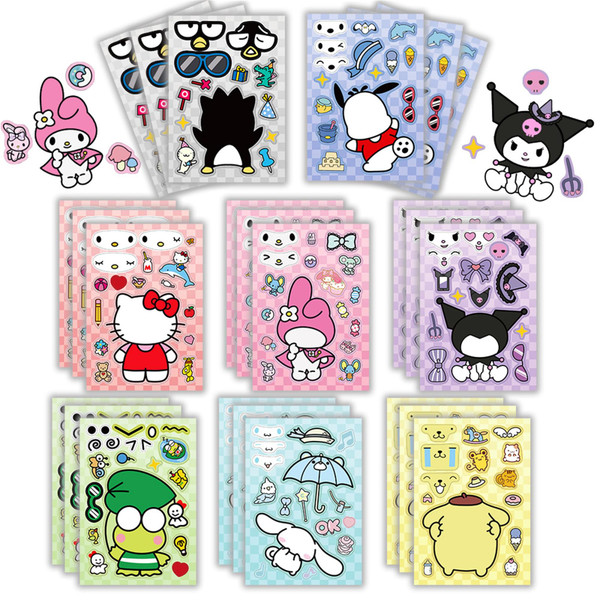 24 Sheets Cute Cartoon Charaters Make Your Own Stickers for Kids,Kawaii Make a Face Stickers for Kids Party Favors Activities Christmas Gifts for Kis and Teens (3L)