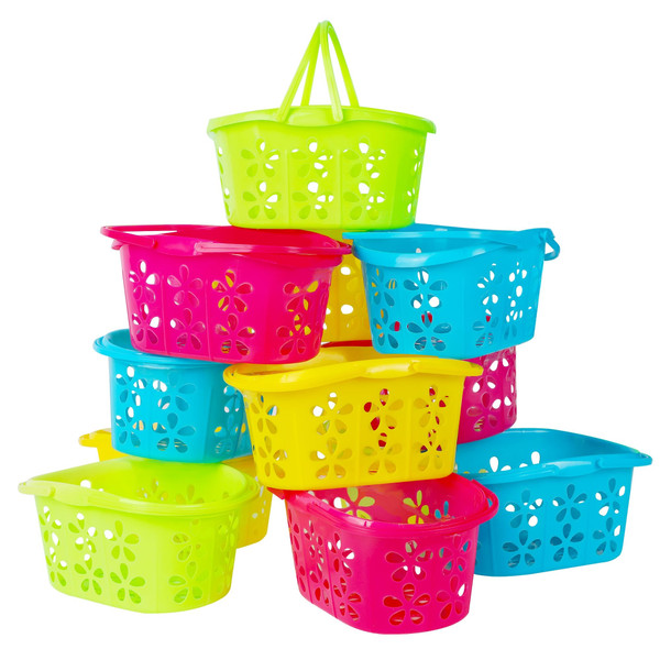 Zcaukya 12 Packs Easter Baskets, 6.5"x4.5"x3.2" Colorful Plastic Kids Easter Baskets with Handles, Empty Plastic Easter Basket for Easter Egg Hunt Party Favors