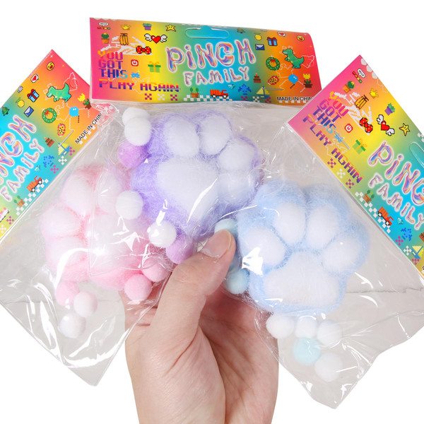 3pcs Taba Squishy Cat Paw Squeeze Toys, Cat Paw Squishy, Cute Kawaii fufu Squishies,Sticky Squishy Cat Paw Fur Ball,Jelly Kitty Paw Squishy Funny Fidget Toys Novelty Things Suitable for Adults Kids