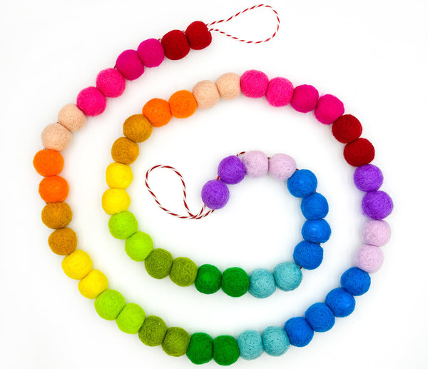 Colorful Wool Felt Ball Banner Garland, Handmade Rainbow Pom Pom Garland for Mantle, Wall, Table Centerpiece | Spring Decorations for Birthday, Christmas Home Kids Playroom Decor 6.56 Ft 60 Balls