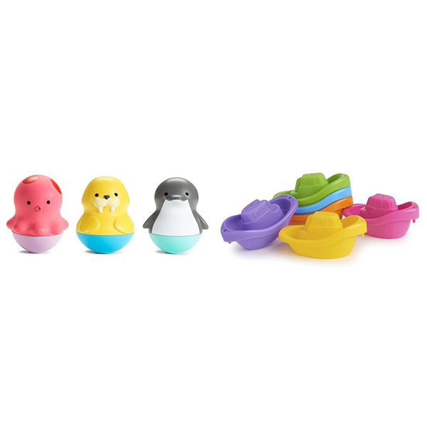 Munchkin Bath Bobbers Marine Toy Set and Little Boat Train Bath Toy 6 Piece Set