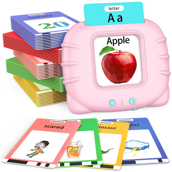Eaever Educational Learning Toys - 520 Sight Words Talking Flash Cards, Autism Sensory Toys, Pocket Speech for Toddlers, Toddler Toys for 1 2 3 4 5 6 Year-Old Kids, Girls, Birthday/Easter Gift, Pink