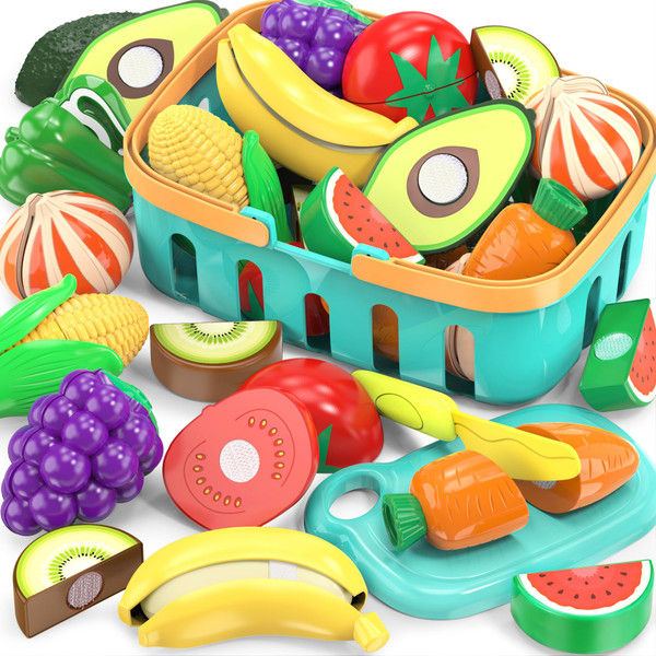 Cutting Play Food Toys For Kids, Pretend Play Kitchen Accessories, Fake Fruits/Vegetables Set With Shopping Storage Basket, Plastic Board And Knife, Birthday Gifts/Educational Toy For Toddler Children Cutting Play Food Toys For Kids, Pretend Play Kitchen Accessories, Fake Fruits/Vegetables Set With Shopping Storage Basket, Plastic Board And Knife, Birthday Gifts/Educational Toy For Toddler Children