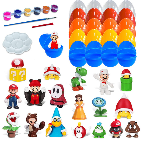 BAHATI-ECO Prefilled Easter Eggs with Surprise Toys Inside, Mario Easter Basket Stuffers Essentials for Toddler, Filled Eggs Hunt, Fillers Decorations Gift Party Favors for Kids-21 Pcs