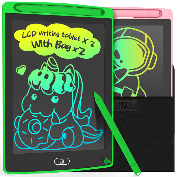 LEYAOYAO 2 Pack LCD Writing Tablet 8.5inch with 2 Bag - Colorful Toddler Doodle Board Drawing Tablet, Learning Educational Drawing Pads, Toy - Gift for Kids 3-6 Years Old Girl Boy