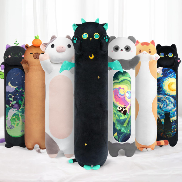 Mewaii Long Cat Plush Kawaii Body Pillow, 53 Cute Black Cat Stuffed Animals Soft Plushies, Big Eyes Kitten Plush Toys Throw Pillow Doll Gift for Girlfriend