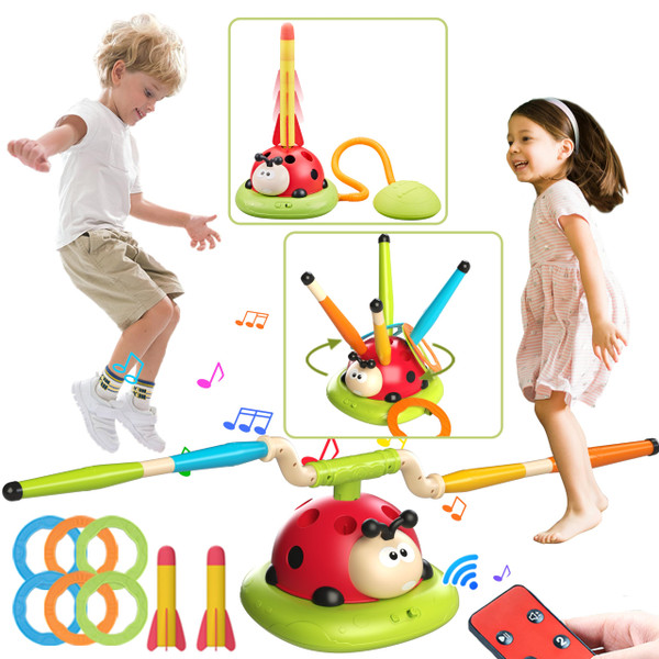 Engfa 3 In 1 Musical Jump, Toss Ring Game Toys, Stomping Launch Rocket Launcher for Kids Toys for Girls Boys 3-5, Sports & Outdoors Toys for Ages 5-7 with Remote Control Outside Toys for Kids Ages 4-8