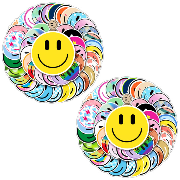 100PCS Smiling Stickers, Cute Water Bottle Stickers for Kids, for Teaching Rewards, Notebooks, Stationery, Luggage, Cartoon PVC Happy Sticker