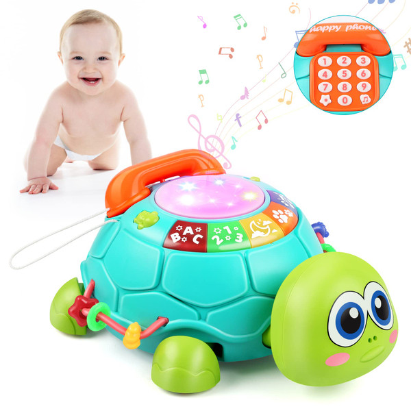Bilingual Musical Turtle Baby Toys 6 to 12 Months, Development Toy for 6 7 8 9 Month Old Boy Girl, 8-in-1 Educational Crawling Infant Toy w/ Light Music, Christmas Easter Gift for 3 4 5 6-12 18 Month