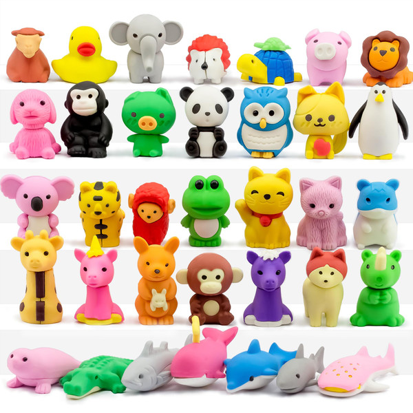 GOMIMEOR Animal Erasers for Kids Desk Pets 35Pcs Cute Pencil Erasers Bulk Puzzle Eraser Toys for Classroom School GOMIMEOR Animal Erasers for Kids Desk Pets 35Pcs Cute Pencil Erasers Bulk Puzzle Eraser Toys for Classroom School