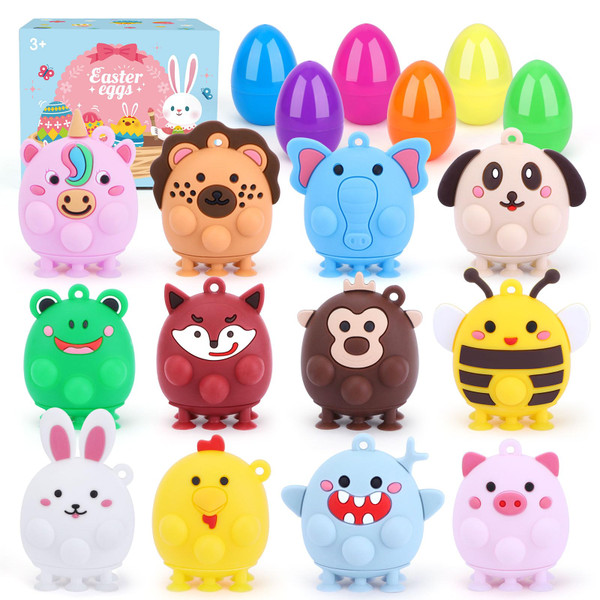 Uiseba 12 Pack Easter Gifts for Kids,Prefilled Easter Eggs with Squishy Toys,Party Favors for Kids Classroom,Ideal for Hunt Basket Stuffers