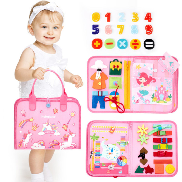 hahaland Busy Book for Toddlers Boys Girls Montessori Toys for 3+ Year Old Preschool Educational Learning Activities Toddler Travel Toys for Ages 2-4 with Life Skill Number Color Weather
