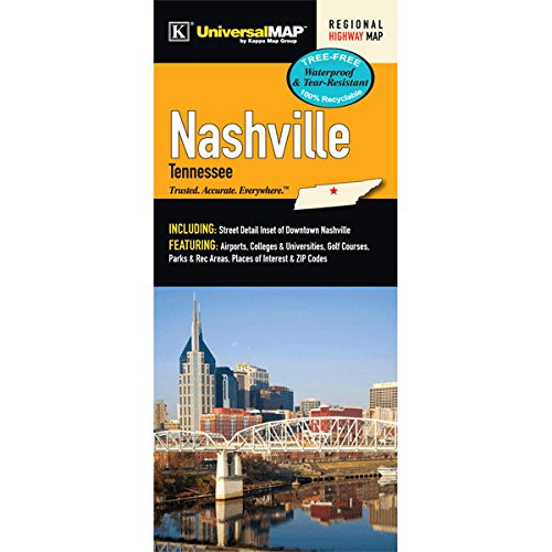 Nashville, TN Waterproof Fold Map
