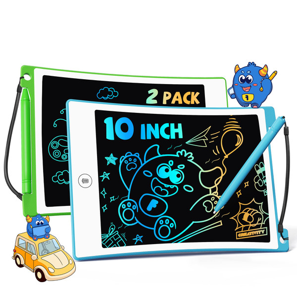 TEKFUN Toys for Kids, 10in 2 Pcs LCD Kids Writing Tablet Erasable Doodle Board Reusable Drawing Pad for Kids Boys with Anti-Lost Stylus, Car Trip Blue Toys Christmas Birthday Gift for Ages 3 4 5 6 7