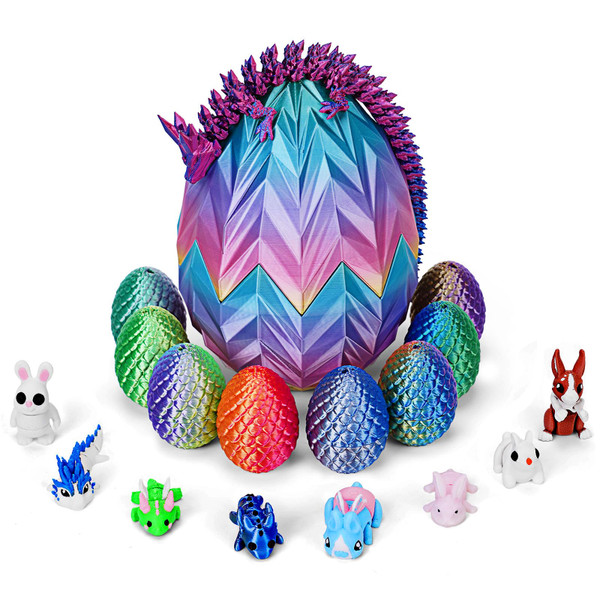 Eisfiel 18Pcs 3D Printed Dragon with Egg, Mini 3D Printed Animals, 3D Dragon Eggs with Dragon Inside, Fidget Dragons in an Egg, Mini Prefilled Easter Eggs with Toys Easter Basket Essential