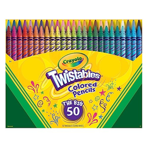 Crayola Twistables Colored Pencil Set (50ct), Kids Easter Basket Essentials & Stuffers, No Sharpen Colored Pencils For Kids, Coloring Book Pencils, 4+