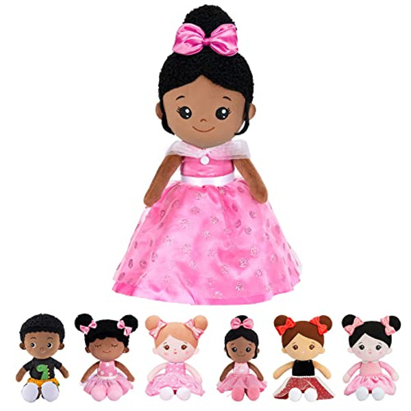 OUOZZZ 13" Soft Baby Doll for Girls - First Baby Doll African American Rag Doll Sleeping Cuddle Buddy Doll Pink Princess Plush Toy for Kids
