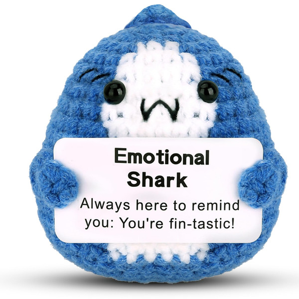 Hoedia Handmade Emotional Pickle Gift, Cucumber Crochet Doll Inspirational Gifts with Cards, Cute Knitted Funny Support Pickle Potato Friend Birthday (Emotional Shark)