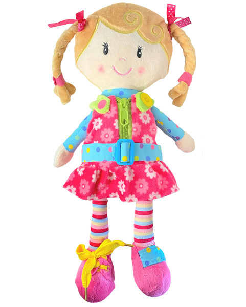 Snuggle Stuffs Sugar Snap Plush Learn to Dress Doll for Toddlers - 15" - Doll for 2 Year Old Girl - Montessori Doll