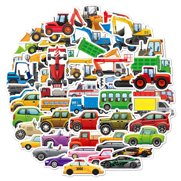 BBPOOL 100pcs Colorful Cartoon Vehicle Stickers for Kids, Waterproof Vinyl Decals for Water Bottle, Laptop, Skateboard, Computer, Indoor and Outdoor Use