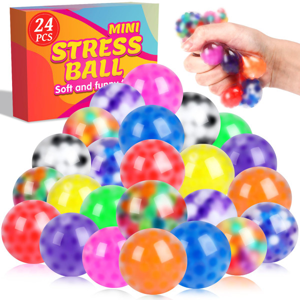 VISCOO 24 Pack Stress Balls, Squishy Ball, Squeeze Balls for Adults, Anti-Anxiety and Fidget Balls to Relax, Party Favors, Birthday Gifts, Goodie Bag Stuffers