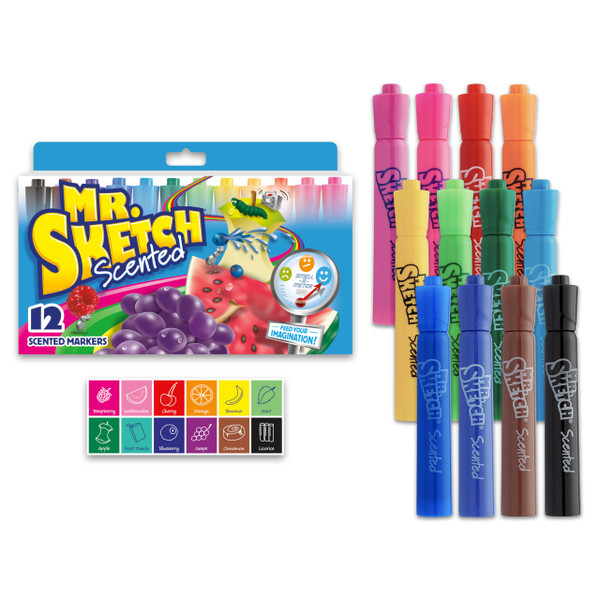 Mr. Sketch Scented Markers, Chisel Tip Marker, Assorted Colors, 12 Count