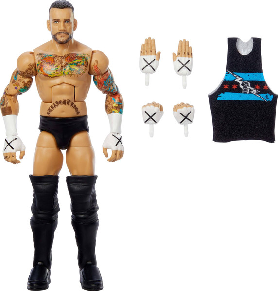 Mattel WWE Top Picks Elite Action Figure & Accessories Set, CM Punk 6-inch Collectible with Swappable Hands, Ring Gear & 25 Articulation Points