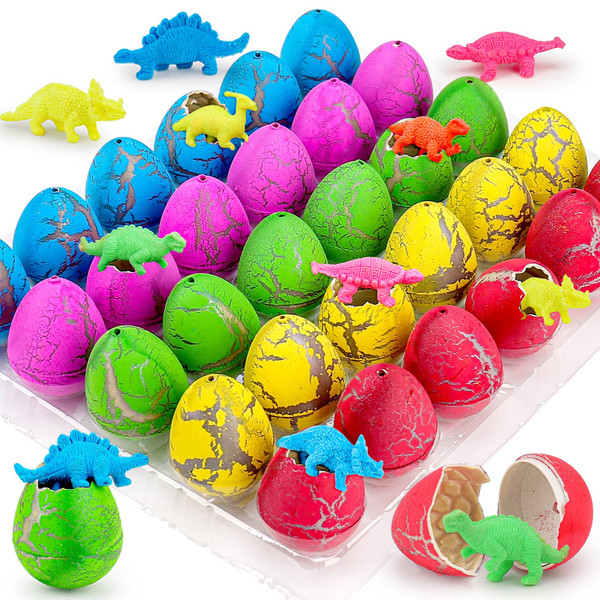 30PCS Large Hatching Dinosaur Eggs for Dinosaur Birthday Party Favors for Kids 3-5 4-8 Easter Goodie Bag Stuffers Classroom Prizes Bulk Treat Stuff Novelty Grow in Water Dino Eggs with Toys Inside