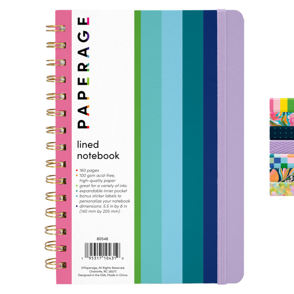 PAPERAGE Lined Spiral Journal Notebook, (Rainbow Stripe), 160 Pages, Medium 5.5 inches x 8 inches - 100 GSM Thick Paper, Hardcover, Double-Wire Spiral Journal & Notebook