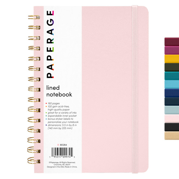 PAPERAGE Lined Spiral Journal Notebook, (Blush), 160 Pages, Medium 5.5 inches x 8 inches - 100 GSM Thick Paper, Hardcover, Double-Wire Spiral Journal & Notebook