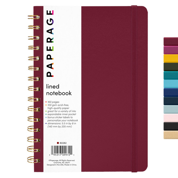 PAPERAGE Lined Spiral Journal Notebook, (Burgundy), 160 Pages, Medium 5.5 inches x 8 inches - 100 GSM Thick Paper, Hardcover, Double-Wire Spiral Journal & Notebook