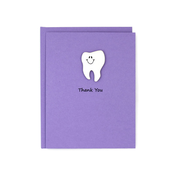 Handmade Tooth Thank You Card with Matching Envelope  Single Purple Blank Dentist Greeting Card - Perfect Graduation Gift for Dentist - Nursing - Medical Assistant Gifts