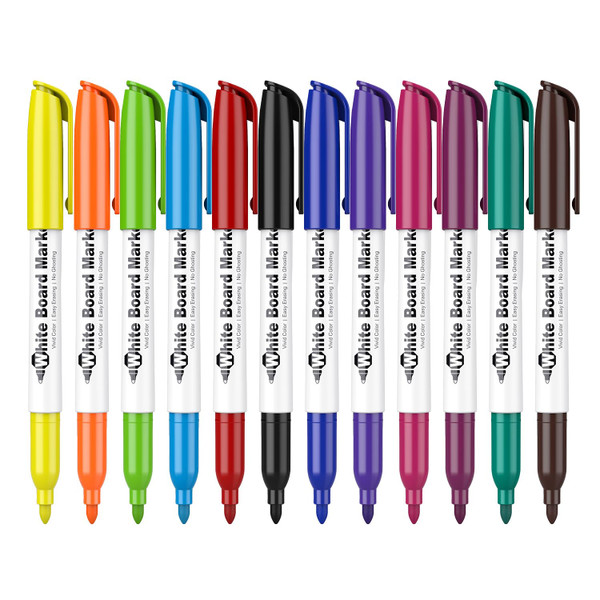 Fine Tip Dry Erase Markers - 12 Pack Colored Whiteboard Erasable Markers Bulk for Kids Adults, Ideal for Classroom School Office Home Use on White Board, Non-Toxic Easy Clean