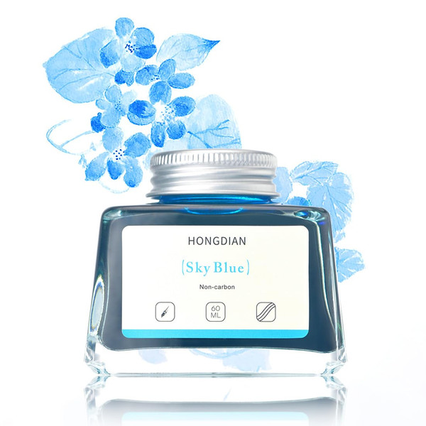 Hongdian Fountain Pen Bottled Ink Sky Blue Color, 60ml Non Carbon Inkwell Bottle, Artist Calligraphy Ink