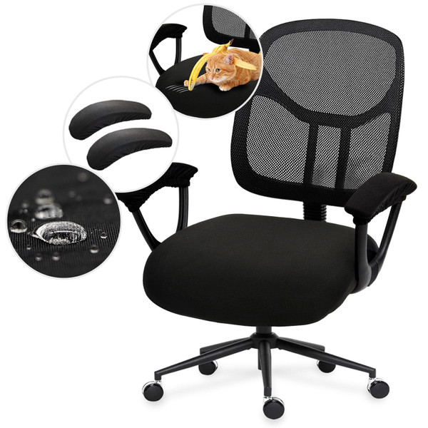 Water-resistant Stretchable Separate Office Chair Seat Cushion Covers with Armrest Covers Universal Spandex Computer Chair Slipcover - Removable Washable Cushion Protectors for Dogs, Cats
