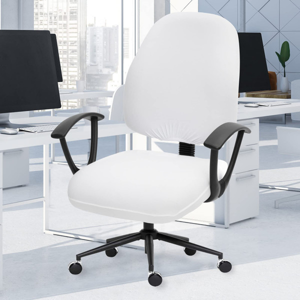Stretchable Desk Office Chair Seat Covers - Universal Spandex Computer Chair Slipcover - Removable Washable Rotating Backrest Coverings & Cushion Protectors for Dogs, Cats, Pets, White